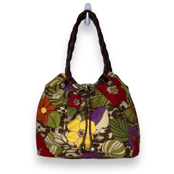 Relic Floral Canvas Fabric Twisted Faux Leather Strap Shoulder Handbag Purse - Picture 1 of 16